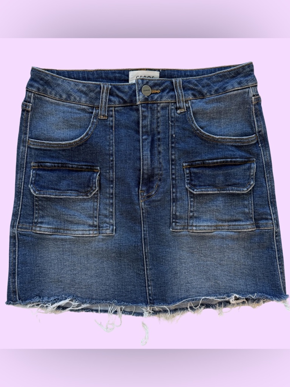 Ceros Dark Blue Denim Mini Skirt With Front Patch Pockets